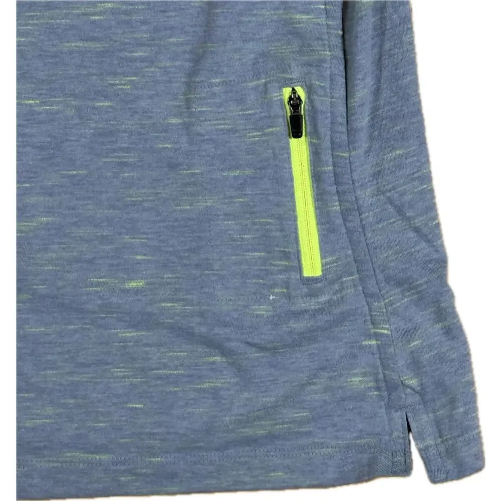 Nike Running Men’s S Dri-FIT V-Neck Athletic Tee Blue Gray Neon Green Zip Pocket